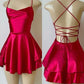 Red Straps A-Line Satin Simple Homecoming Dress Mini Birthday Outfits, D158