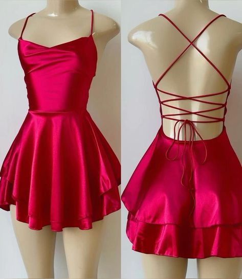 Red Straps A-Line Satin Simple Homecoming Dress Mini Birthday Outfits, D158