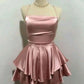 Pink Straps A-Line Satin Simple Homecoming Dress Mini Birthday Outfits, D159