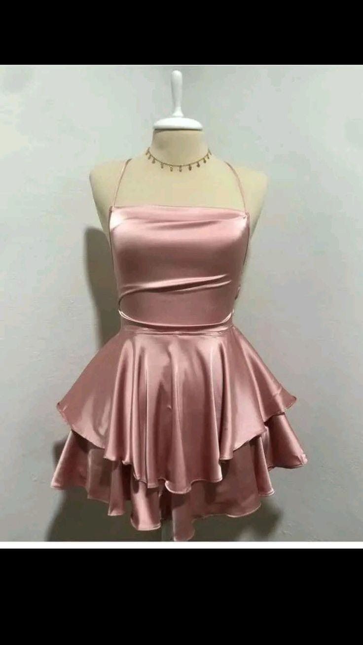 Pink Straps A-Line Satin Simple Homecoming Dress Mini Birthday Outfits, D159