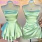 Green Straps A-Line Satin Simple Homecoming Dress Mini Birthday Outfits, D160