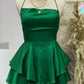 Green Straps A-Line Satin Simple Homecoming Dress Mini Birthday Outfits, D163