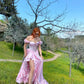 Pink Off Shoulder A-Line Satin Long Party Dress Birthday Outfits, D166