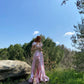 Pink Off Shoulder A-Line Satin Long Party Dress Birthday Outfits, D166