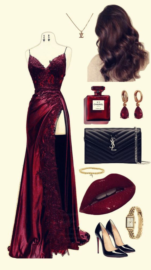 Wine Red Spaghetti Straps Sheath Long Formal Party Dress, D168