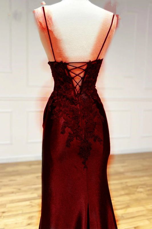 Wine Red Spaghetti Straps Sheath Long Formal Party Dress, D168