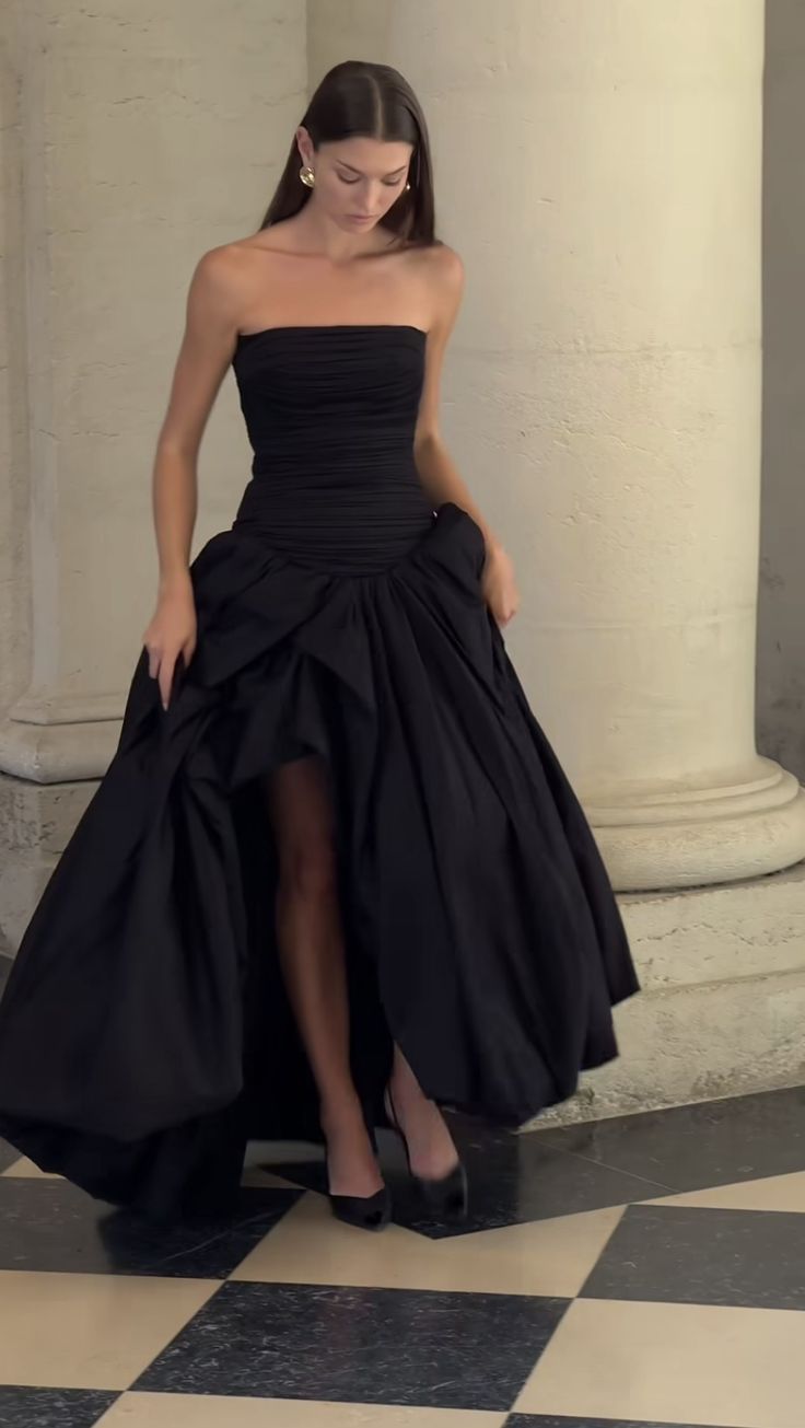 Black Strapless A-Line Long Prom Dress Evening Gown, D17