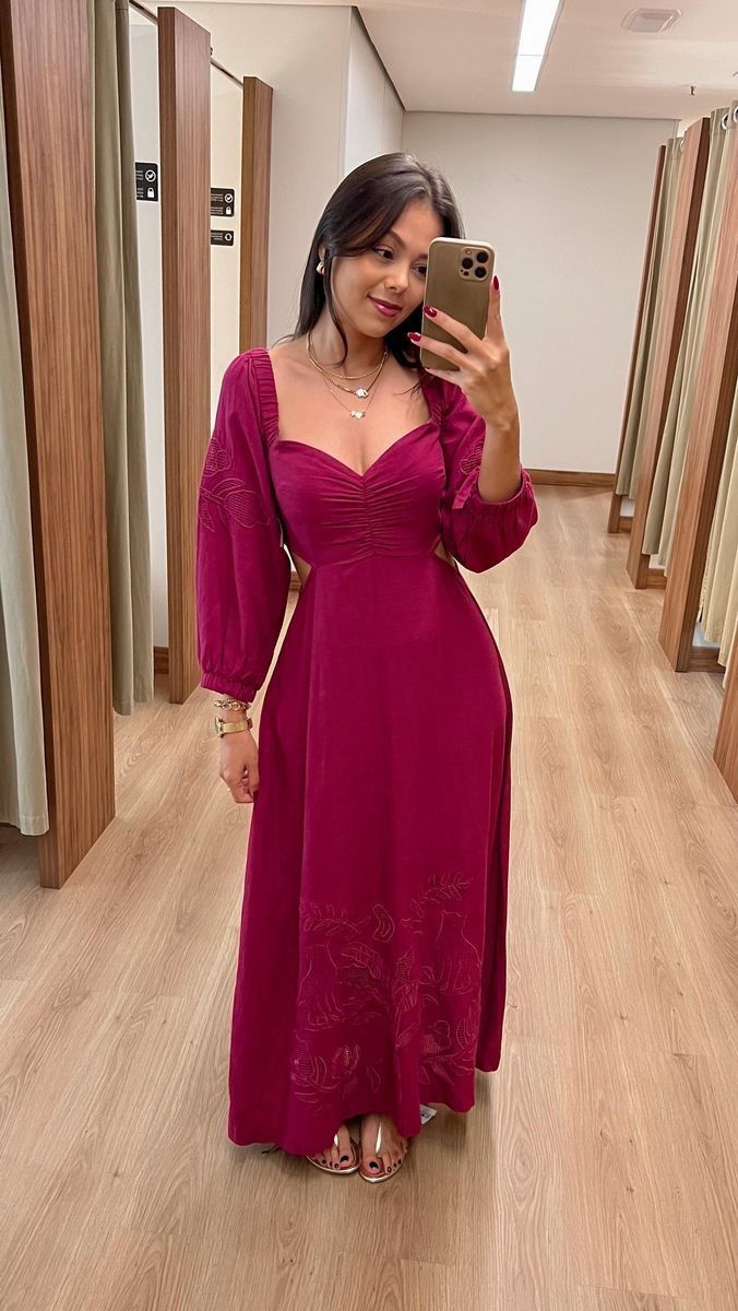 Fuchsia Long Sleeves A-Line Long Party Dress Fashion Vacation Dress, D171