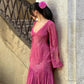 Fuchsia Long Sleeves V Neck Lace Long Party Dress Fashion Vacation Dress, D172