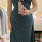 Elegant Navy V Neck Sheath Polka Dots Lace Long Party Dress, D176