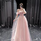 Pink Off Shoulder A-Line Tulle Long Formal Party Dress, D181