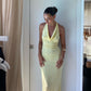 Light Yellow Halter Sheath Satin Long Party Dress Wedding Guest Dress, D185