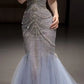 Blue Off Shoulder Beading Mermaid Long Prom Dress Evening Gown, D124