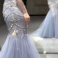 Blue Off Shoulder Beading Mermaid Long Prom Dress Evening Gown, D124