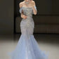 Blue Off Shoulder Beading Mermaid Long Prom Dress Evening Gown, D124