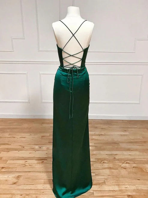 Sage Green Straps Sheath Long Formal Prom Dress Simple Occasion Dress, D125