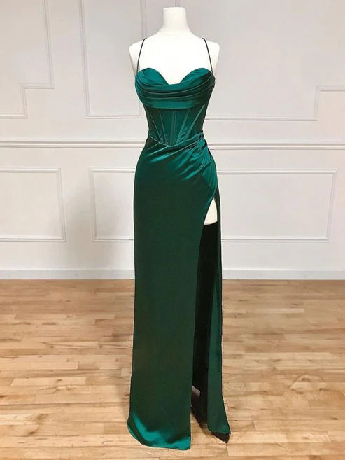 Sage Green Straps Sheath Long Formal Prom Dress Simple Occasion Dress, D125