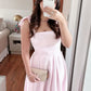 Pink Straps A-Line Long Party Dress Wedding Guest Dress, D129