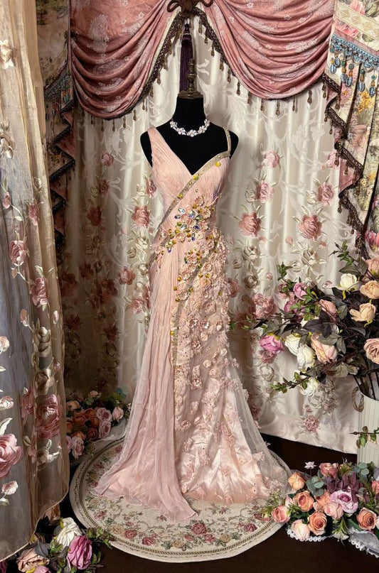 Elegant Pink V Neck Mermaid Vintage Long Evening Gown, D132