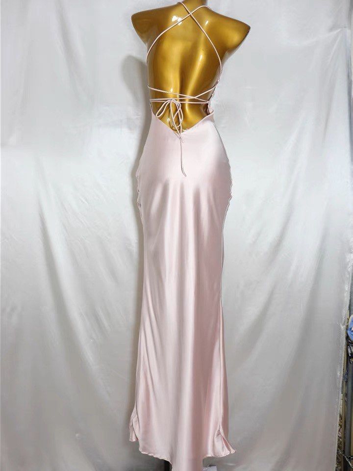 Light Pink Straps Mermaid Satin Long Party Dress Bridesmaid Dress, D216