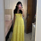 Yellow V Neck Straps A-Line Long Party Dress Vacation Dress, D139