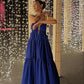 Blue V Neck Straps A-Line Long Party Dress Vacation Dress, D140