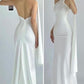 Elegant Halter Sheath White Long Prom Dress Evening Gown, D141