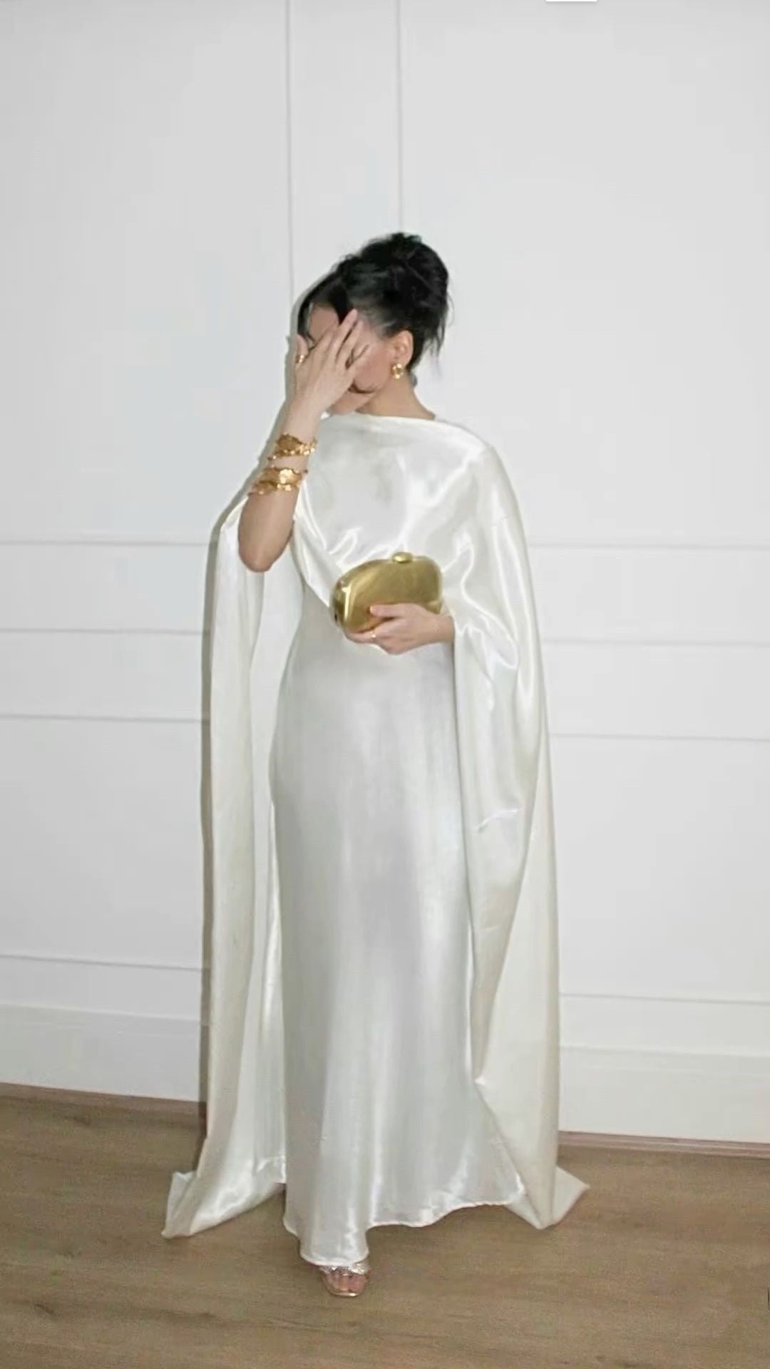 Modest White Sheath Satin Long Formal Party Dress , D144