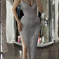 Sexy Silver Sweetheart Sheath Split Long Party Dress Evening Gown, D227