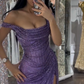 Purple Off Shoulder Sheath Split Long Party Dress Evening Gown, D228