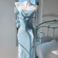 Light Blue Straps Sheath Long Party Dress Birdesmaid Dress, D149