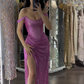 Hot Pink Off Shoulder Sheath Split Long Party Dress Evening Gown, D229