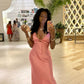 Pink V Neck Straps Sheath Long Party Dress Bridesmaid Dress, D154