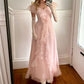 Pink V Neck Off Shoulder A-Line Ruffles Long Party Dress Birthday Dress, D156