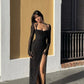 Black Long Sleeves Sheath Long Evening Party Dress, D25