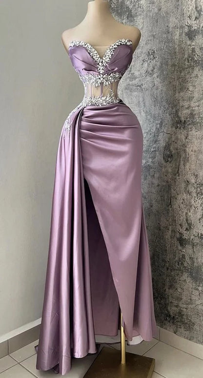 Light Purple Sweetheart Beading Sheath Long Formal Prom Dress, D26