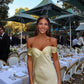 Light Yellow Off Shoulder Sheath Satin Long Party Dress Wedding Guest Dress, D284