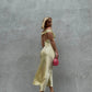 Light Yellow Off Shoulder Sheath Satin Long Party Dress Wedding Guest Dress, D284