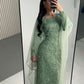 Modest Sage Green Long Sleeves Sequins Sheath Long Formal Prom Dress, D303