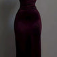 Burgundy Strps Backless Sheath Satin Simple Long Evening Party Dress, D304