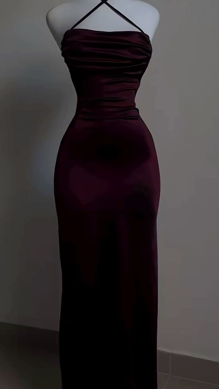 Burgundy Strps Backless Sheath Satin Simple Long Evening Party Dress, D304