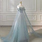 Light Blue Off Shoulder A-Line Long Prom Dress Evening Gown, D31