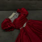 Red High Neck Puffy Sleeves A-Line Satin Lovely Long Party Dress, D314