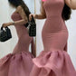 Elegant Pink One Shoulder Mermaid Long Party Dress Birthday Gown, D315