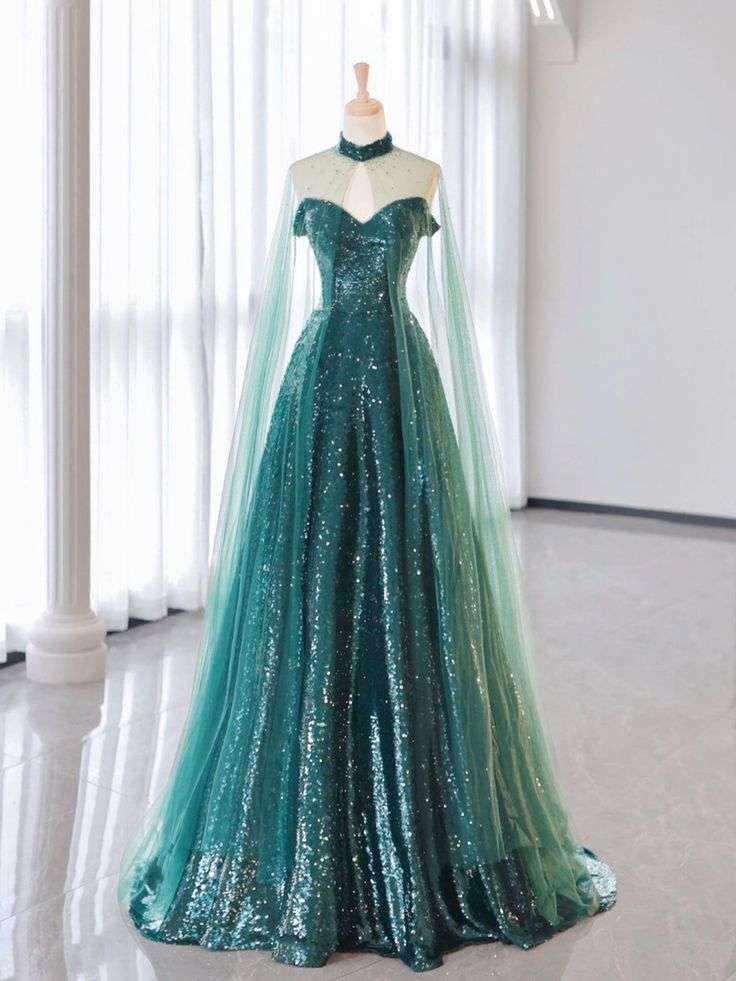 Green Strapless A-Line Tulle Sequins Long Prom Dress Evening Gown, D32