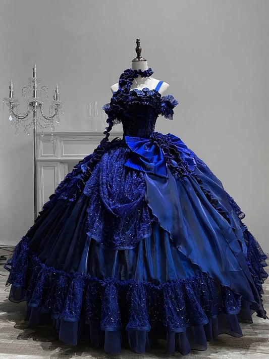 Royal Blue Gothic Straps Quinceanera Dress Birthday Ball Gown, D38