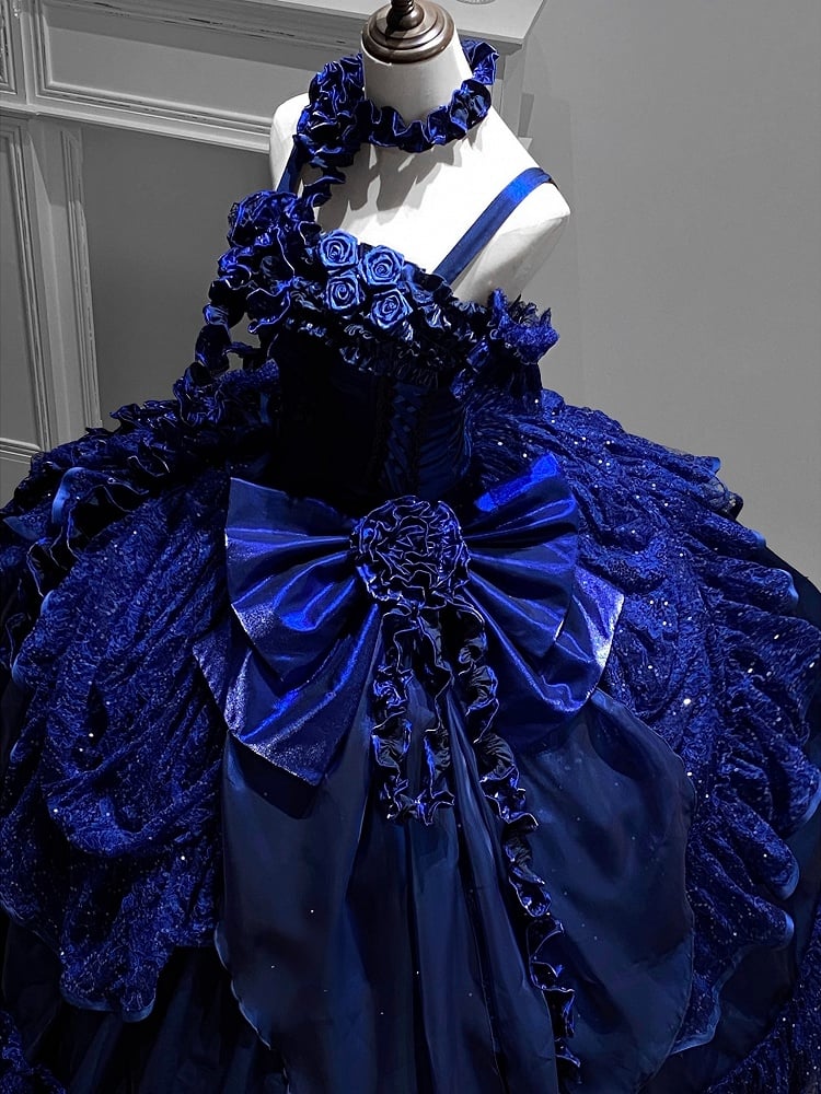 Royal Blue Gothic Straps Quinceanera Dress Birthday Ball Gown, D38