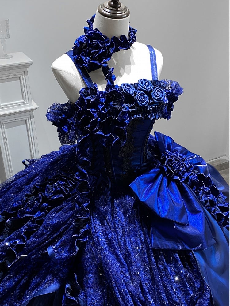 Royal Blue Gothic Straps Quinceanera Dress Birthday Ball Gown, D38