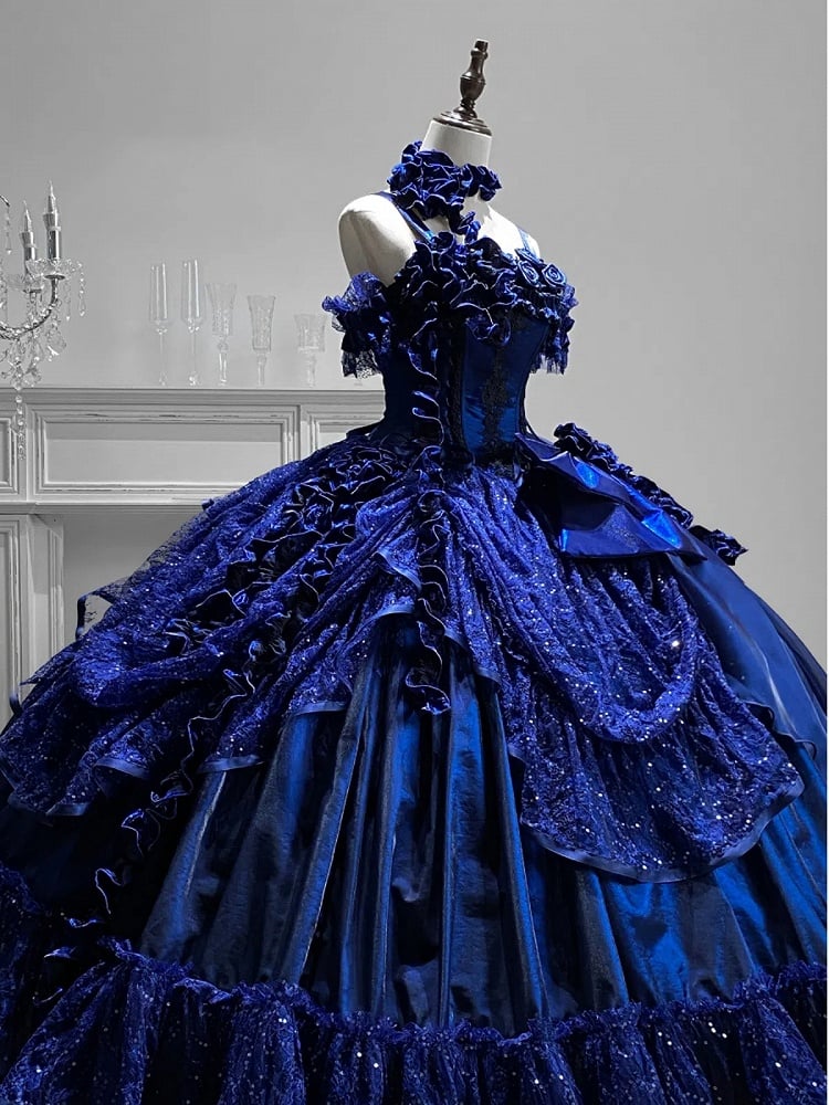 Royal Blue Gothic Straps Quinceanera Dress Birthday Ball Gown, D38