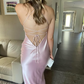 Pink Straps Sheath Satin Long Party Dress Wedding Guest Dress, D46